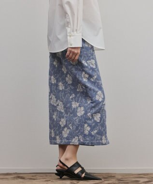 GRACE CONTINENTAL ボタニカルジャガードスカート ブルー