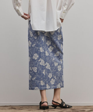 GRACE CONTINENTAL ボタニカルジャガードスカート ブルー