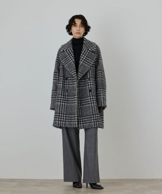 GRACE CONTINENTAL シャギーチェックコート グレー