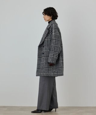 GRACE CONTINENTAL シャギーチェックコート グレー