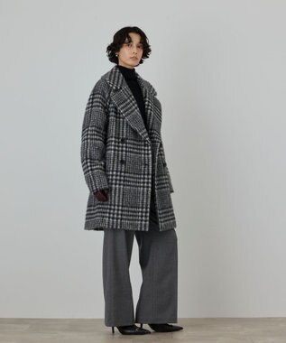 GRACE CONTINENTAL シャギーチェックコート グレー