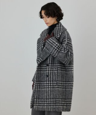GRACE CONTINENTAL シャギーチェックコート グレー