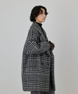 GRACE CONTINENTAL シャギーチェックコート グレー