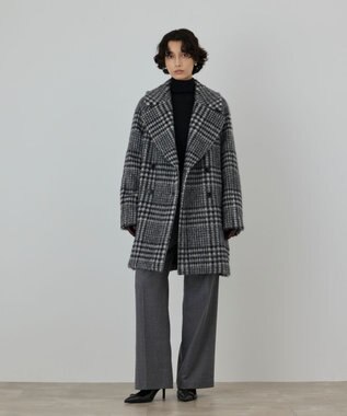 GRACE CONTINENTAL シャギーチェックコート グレー