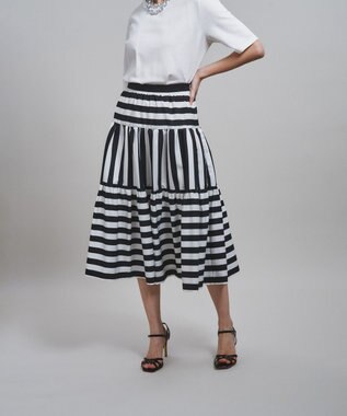 GRACE CONTINENTAL ボーダーコンビスカート ブラック