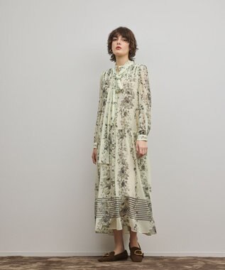 GRACE CONTINENTAL フラワープリントティアードワンピース イエロー