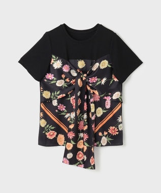 GRACE CONTINENTAL スカーフプリントコンビトップ ブラック