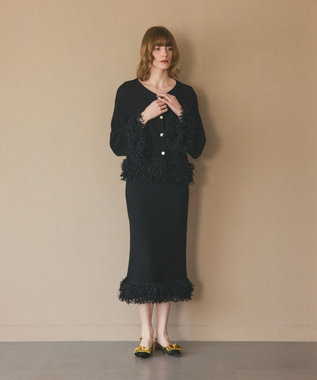 GRACE CONTINENTAL ラメフェザーフリンジスカート ブラック