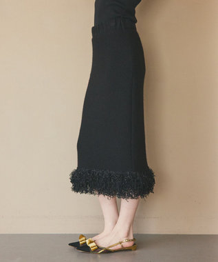 GRACE CONTINENTAL ラメフェザーフリンジスカート ブラック