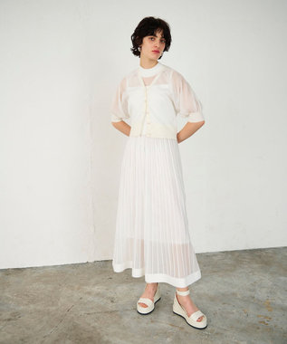 GRACE CONTINENTAL ラメシアープリーツニットワンピース ホワイト