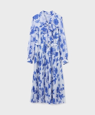 GRACE CONTINENTAL フラワープリントプリーツワンピース サックス