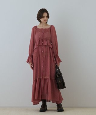 GRACE CONTINENTAL レースコンビカットジャガードワンピース ピンク