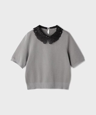 GRACE CONTINENTAL レースカラーラメニットトップ グレー
