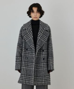 GRACE CONTINENTAL シャギーチェックコート グレー