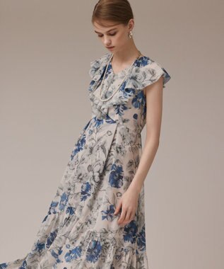 GRACE CONTINENTAL フラワープリントフリルワンピース ベージュ