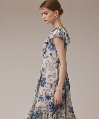 GRACE CONTINENTAL フラワープリントフリルワンピース ベージュ