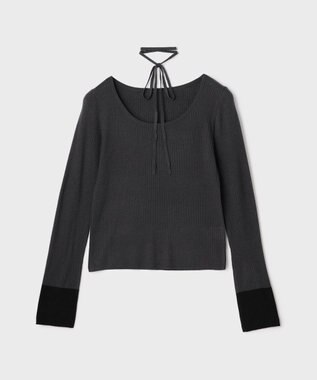 GRACE CONTINENTAL バイカラーリブニットトップ チャコール