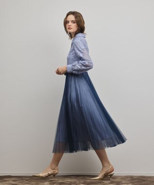 GRACE CONTINENTAL コードレースプリーツワンピース ブルー