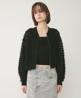 GRACE CONTINENTAL フリンジニットzipカーディガン ブラック