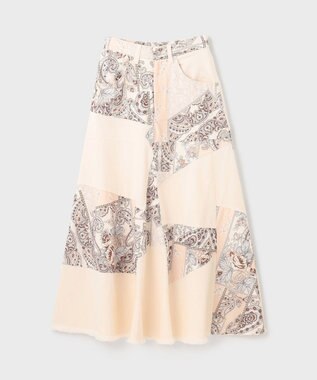 GRACE CONTINENTAL スカーフコンビデニムスカート ベージュ