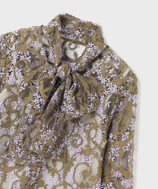 GRACE CONTINENTAL ボウタイ付レースブラウス カーキ