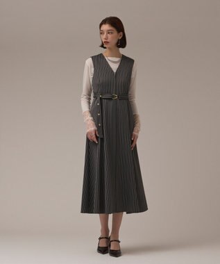 GRACE CONTINENTAL ストライプジャージワンピース グレー