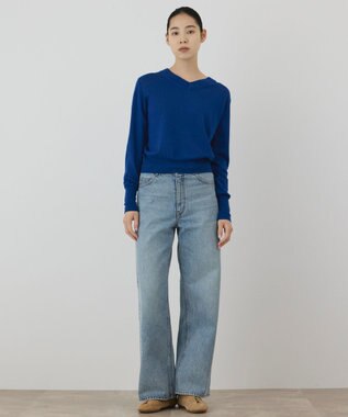 GRACE CONTINENTAL バイカラーウールニットトップ ブルー