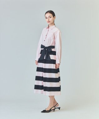 GRACE CONTINENTAL ボーダーコンビシャツワンピース ピンク