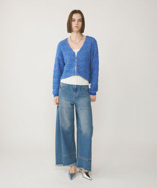 GRACE CONTINENTAL ツイードニットzipカーディガン ブルー