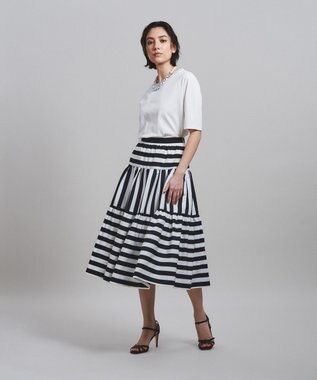 GRACE CONTINENTAL ボーダーコンビスカート ブラック