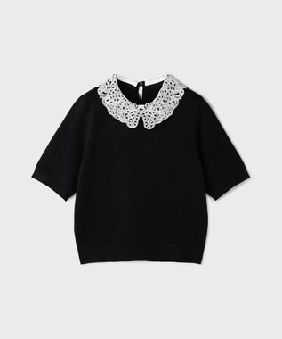 GRACE CONTINENTAL レースカラーラメニットトップ ブラック