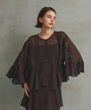 GRACE CONTINENTAL シフォンフリルポンチョ ブラウン