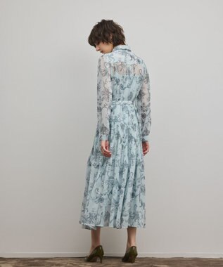 GRACE CONTINENTAL フラワープリントプリーツワンピース ブルー
