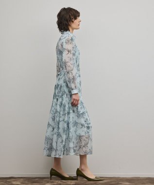 GRACE CONTINENTAL フラワープリントプリーツワンピース ブルー