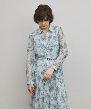 GRACE CONTINENTAL フラワープリントプリーツワンピース ブルー