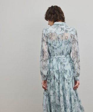 GRACE CONTINENTAL フラワープリントプリーツワンピース ブルー