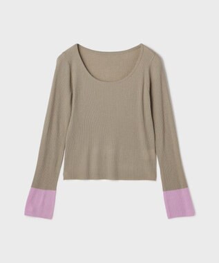 GRACE CONTINENTAL バイカラーリブニットトップ カーキ