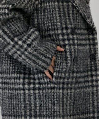 GRACE CONTINENTAL シャギーチェックコート グレー