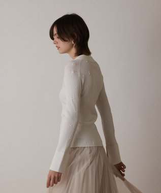 GRACE CONTINENTAL ビジューリブニットトップ ホワイト