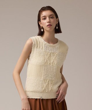 GRACE CONTINENTAL パッチワークニットトップ キナリ