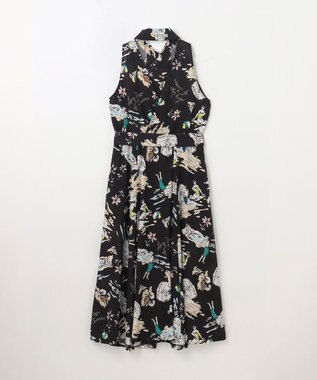 GRACE CONTINENTAL バックコンシャスプリントワンピース ブラック