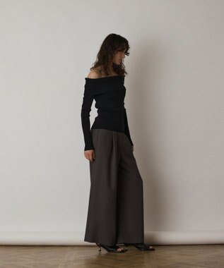 GRACE CONTINENTAL オフショルリブニットトップ ブラック