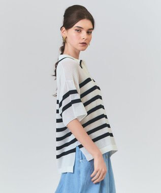 GRACE CONTINENTAL ワッフルボーダートップ ホワイト