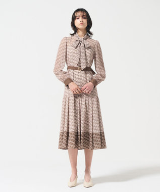 GRACE CONTINENTAL モノグラムプリントレイヤードワンピース ベージュ