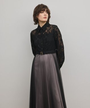 GRACE CONTINENTAL コードレースプリーツワンピース ブラック