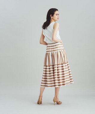 GRACE CONTINENTAL ボーダーコンビスカート キャメル