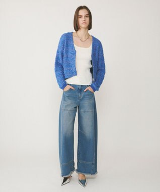 GRACE CONTINENTAL ツイードニットzipカーディガン ブルー