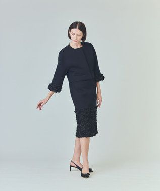 GRACE CONTINENTAL フラワーチュール切替ジャケット ブラック