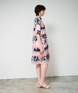 GRACE CONTINENTAL マリンプリントシャツドレス ピンク