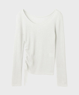 GRACE CONTINENTAL ラメリブクルーネックトップ ホワイト